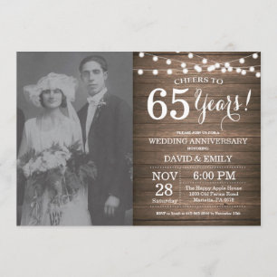 65th Wedding Jubileum Rustic Wood Kaart