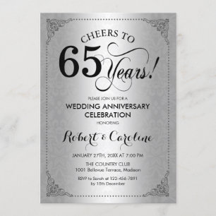 65th Wedding Jubileum - Silver Black Damask Kaart