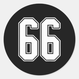 #66 Witte omtrek nummer 66 Sport Fan Jersey Styl Ronde Sticker