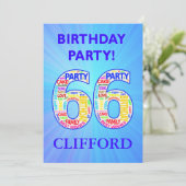 66e anniversaire Invitation de fête Ajouter un nom (Debout devant)