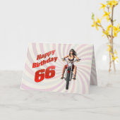 66e carte d'anniversaire avec une fille de moto (Fleur jaune)
