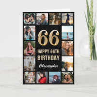 66e Happy Birthday Black en Gold Photo Collage