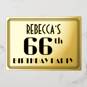 66e verjaardag: Art Deco Kijk "66" en naam Folie Uitnodiging