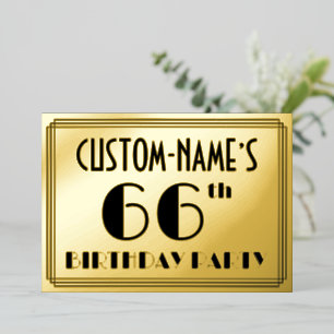 66e verjaardag — Art Deco look "66" + naam Folie Uitnodiging