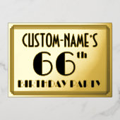 66e verjaardag — Art Deco look "66" + naam Folie Uitnodiging (Voorkant)