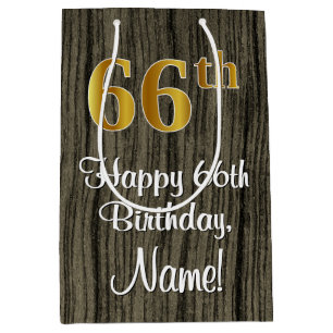 66e verjaardag: Elegant Faux Gold Look #, Faux Woo Medium Cadeauzakje