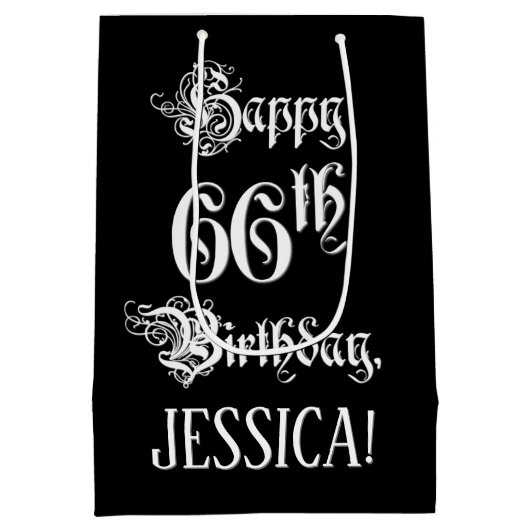 66e verjaardag: Fancy, elegant script + aangepaste Medium Cadeauzakje (Achterkant)