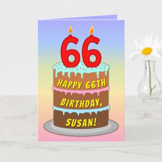 66e verjaardag — Fun Cake & Candles, w/ Eigen naam Kaart (Kleine Plant)