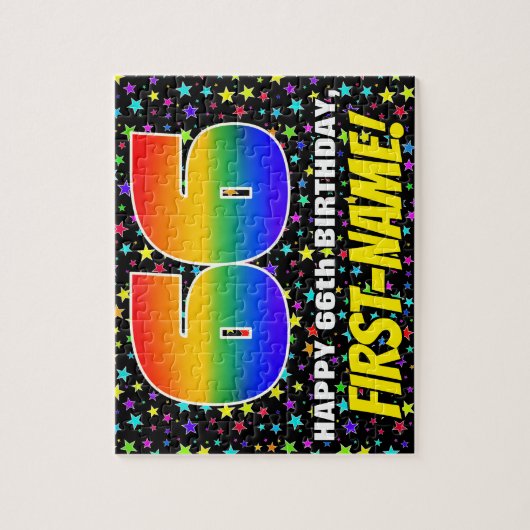 66e verjaardag — Fun, kleurrijk Star Field Pattern Legpuzzel (Verticaal)