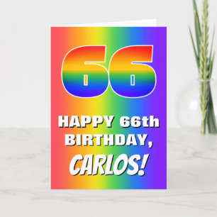 66e verjaardag: Kleurrijk, leuk regenboogpatroon # Kaart