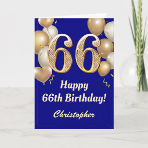 66e verjaardag marinenblauw en gouden ballonnen Co Kaart