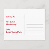 66e verjaardag: roze strepen & harten, regenboog 6 briefkaart (Achterkant)