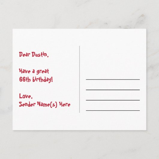 66e verjaardag: roze strepen & harten, regenboog 6 briefkaart (Achterkant)