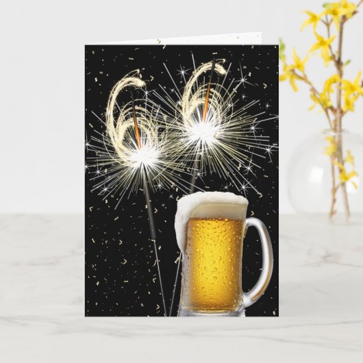 66e Verjaardag Sparklers Met Bier Mok Kaart (Gele Bloem)