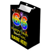 66e verjaardag: Vuurwerk Fun Pattern + Regenboog 6 Medium Cadeauzakje (Voorkant Gekanteld)