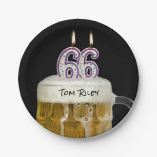 66e verjaardagsbier met kaarsen papieren bordje