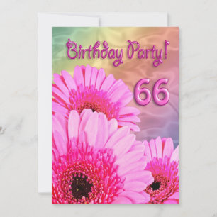 66ste verjaardag uitnodiging met roze bloemen