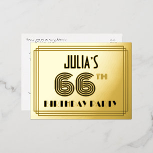 66ste Verjaardagsfeest ~ Art Deco Stijl “66” + Naa Folie Uitnodiging Briefkaart
