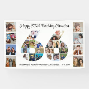 66ste verjaardagsfeest Nummer 66 fotocollage Spandoek