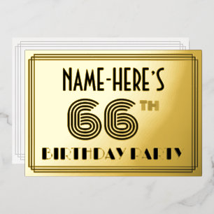 66ste verjaardagsfeestje — Art Deco-stijl “66” & n Folie Uitnodiging