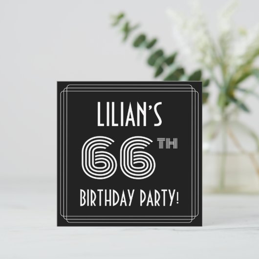 66th Birthday Party: Art Deco Style w/ Custom Name Kaart (Staand voorkant)
