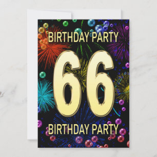 66th Birthday Party Invitation Fireworks Bubbles Kaart