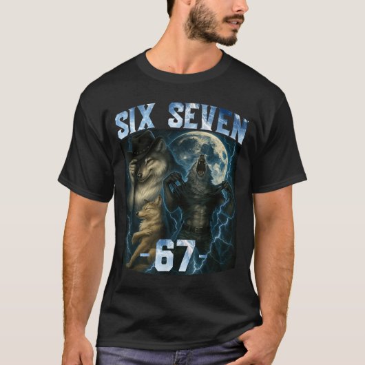 67 Alpha Wolf Meme Funny Graphic Tee Six Seven Hum T-shirt (Voorkant)
