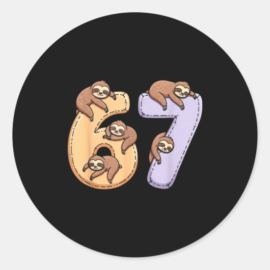 67 Animals Funny 67 Brainrot Youth Kids Sloth 67  Ronde Sticker (Voorkant)