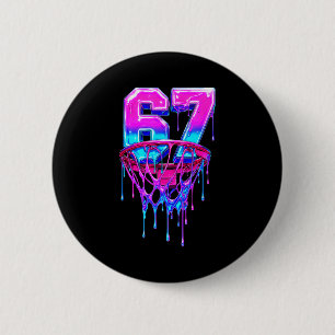 67 Basketbal Drip Zes Zeven Grappig Ronde Button 5,7 Cm