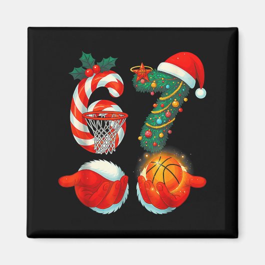 67 Basketbal Kerstman Zes Zeven Meme Kerst Srt M Magneet (Voorkant)