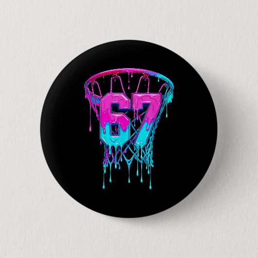 67 Basketball Drip Six Seven Funny  Ronde Button 5,7 Cm (Voorkant)