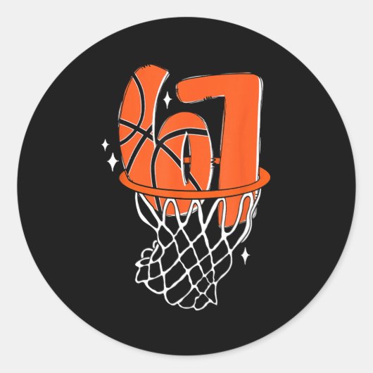 67 Basketball Six Seven 6 7 Meme Funny 67 Basketba Ronde Sticker (Voorkant)