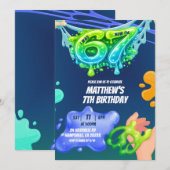67 Boy Neon Blue Green Slime Birthday Invitation (Devant / Derrière)