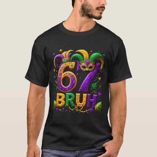 67 Bruh Jester Hat Feather Mask Mardi Gras Fleur D T-shirt (Voorkant)