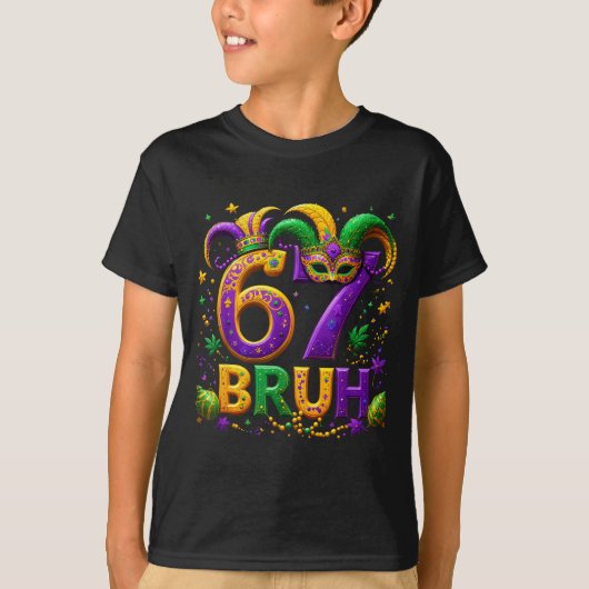 67 Bruh Jester Hat Feather Mask Mardi Gras Fleur D T-shirt (Voorkant)