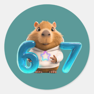 67 Capy – Cute Capybara Ronde Sticker Teal Editie