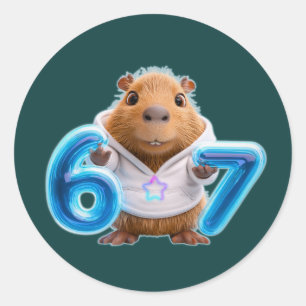 67 Capybara Ronde Sticker – Blauwe Gloed Diep Te