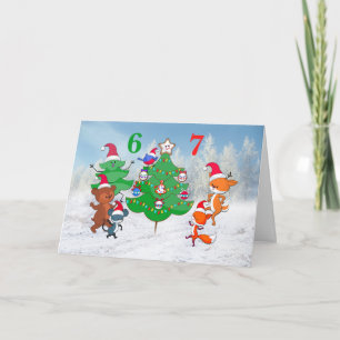 67 Cartoon Dieren Dansen Rond Kerstboom Feestdagen Kaart