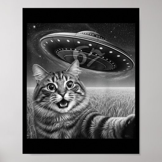 67 Cat Selfie With Alien Ufos Funny Cat Six Seven Poster (Voorkant)