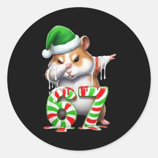 67 Christmas Funny 67 Brainrot Youth Kids Hamster Ronde Sticker (Voorkant)