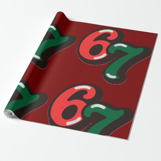 67 Christmas Funny Red & Green Wrapping Paper Cadeaupapier (Uitgerold)