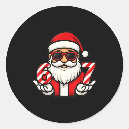 67 Christmas Meme Six Funny Santa Ronde Sticker (Voorkant)