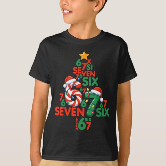 67 Christmas Tree Candy Cane Holiday Six Seven Mem T-shirt (Voorkant)