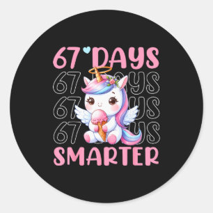 67 dagen slimmer Cute Unicorn 67e dag schoolmeisje Ronde Sticker