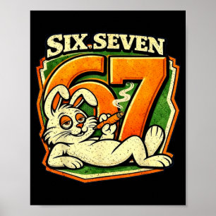 67 Grappige Six Seven Konijn Roken Paasgrappen Poster