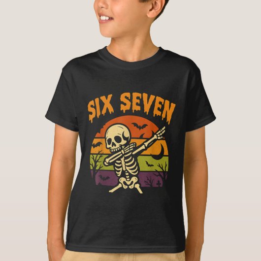 67 Halloween Meme 6 7 Skeleton Six Seven Numbers F T-shirt (Voorkant)