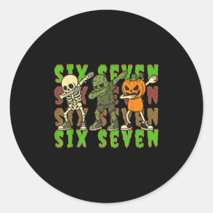 67 Halloween Meme Zes Zeven Dabbing Skelet Zombie Ronde Sticker