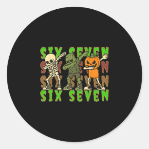 67 Halloween Meme Zes Zeven Dabbing Skelet Zombie Ronde Sticker