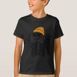 67 Halloween skelet vredesteken grappige meme zes T-shirt
