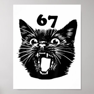 67 Halloween Zwarte Kat Brainrot Meme Zes Zeven Me Poster